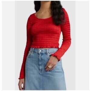 Open Edit Red Textured Long Sleeve Top Women’s M NWOT